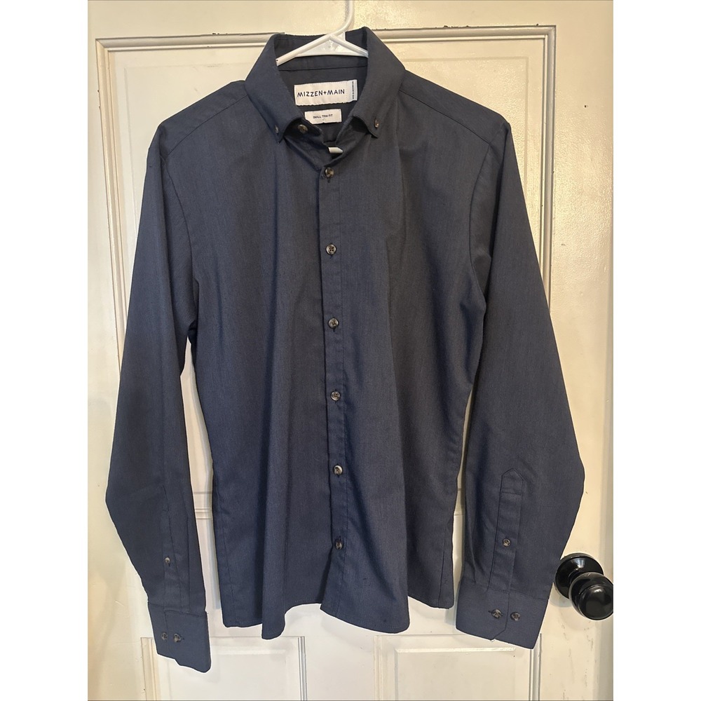 Mizzen+Main Size Small Trim Fit Navy Performance Dress Shirt Men's